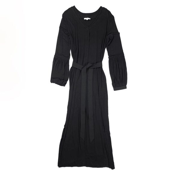 JCREW Universal Standard Belt Jersey Balloon Sleeve Maxi Dress Minimal XXS Black - Picture 1 of 10